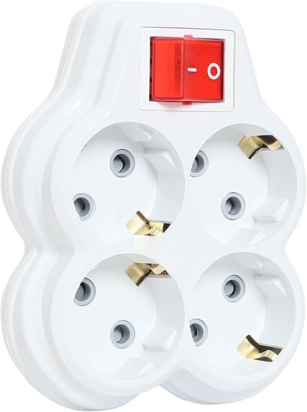 Anahtarlı Golyat, Dörtlü Topraklı Priz Çocuk Korumalı Çoklayıcı Fiş, Beyaz renk, 16A 250 Volt, Max 3600 Watt