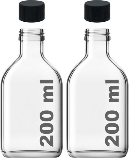 200 ml Yassı Şeffaf Cold Brew Şişesi Plastik Siyah Kapaklı 200 cc Soğuk Kahve Cam Şişe 2 Adet