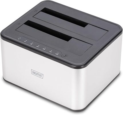 DA-71540-2 – Çift SATA HDD Yerleştirme İstasyonu – USB 3.0 – 2,5 inç / 3,5 inç SSD ve Sabit Disk için – SATA 3 – Klon Fonksiyonlu – Tak ve Çalıştır – Gri