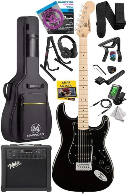 MAP-35BK-25AMP Maple Klavye SSH 25W Amfili Elektro Gitar Seti