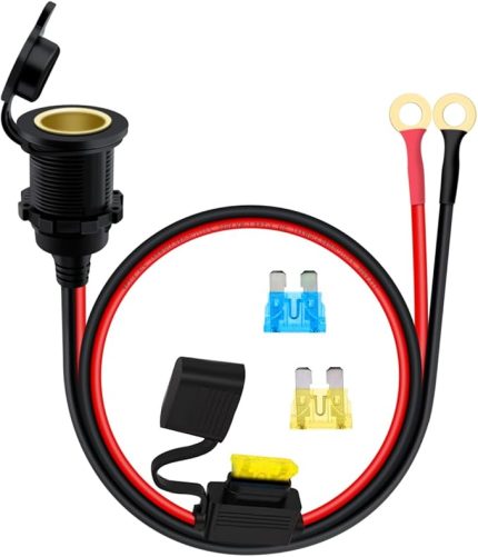 Sabit Sigara Soketi 12 V 24 V Araç Çakmağı Dişi Soket O Ring Terminal Konnektörü 14AWG 30A Su Geçirmez Kapaklı O Halkası 8 mm Araba, Tekne, Motosiklet için (1 m)