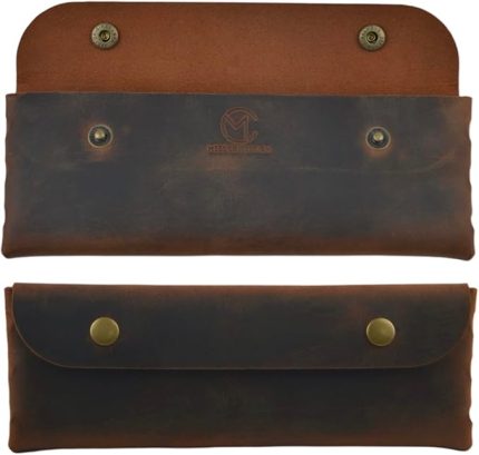 El Yapımı Kalemlik Hakiki Deri, Deri Küçük Kalem Kutusu – İş, Ofis, Okul Aksesuar Tutucu, Klasik ve Minimal El Yapımı Tasarım Vintage Kalemlik (taba)