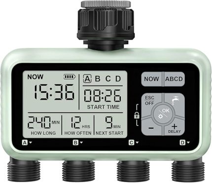 4 bağımsız kontrollü çıkışlı sulama bilgisayarı, LCD ekranlı dijital sulama saati, otomatik/manuel sulama kontrolü..