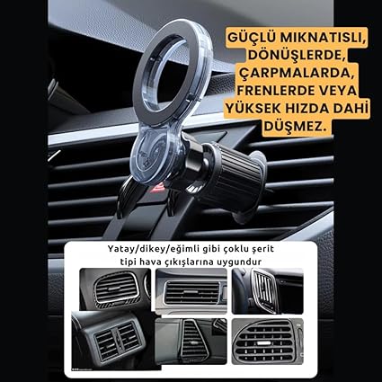 Pro Süper Manyetik Araç İçi Telefon Tutucu, Havalandırma Sıkıştırmalı Stabil Telefon Tutucu - Görsel 3
