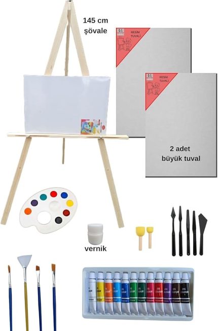 Doğal Seramik Hamuru Yağlı Boya Resim Başlangıç Seti-şövale, 2 Adet Tuval Seti (ŞÖVALYE, TUAL SETİ)