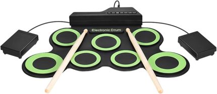 Kompakt Boyut Taşınabilir Dijital Elektronik Rulo Davul Seti 7 Silikon Davul Pedi Davul Çubukları Ayak Pedalları ile USB ile Güçlendirilmiş 3,5 mm Kablo Yeni Başlayanlar İçin
