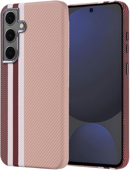 Samsung Galaxy S24 FE ile Uyumlu Kılıf Magsafe Şarj Özellikli Karbon Fiber Görünümlü Nekst Kapak [ Tam Uyumlu, Karbon Fiber Görünümlü] ] - Gold