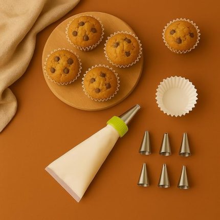 Store Krema Sıkma Torbası Seti (9 Çelik Uç + 100'lü Renkli Muffin Kağıdı) – Pasta Süsleme ve Cupcake Yapımı İçin Pratik Set