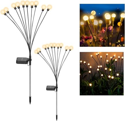 Solar Pathway Lights, 2 adet dış mekan aydınlatması, ateş böceği ışığı, LED, su geçirmez, sallanan bahçe lambası, yıldızlı gökyüzü, avlu, veranda, güneş enerjili bahçe dekorasyon lambaları