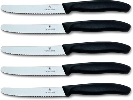 Domates bıçağı, ekmek bıçağı, sofra bıçağı seti, 5 parça, Swiss Classic (siyah)