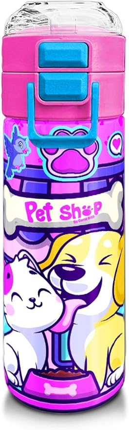 High 500 ml Kedi Köpek Desenli - Kız Çocuk Paslanmaz Çelik Okul Termosu/Suluk/Matara