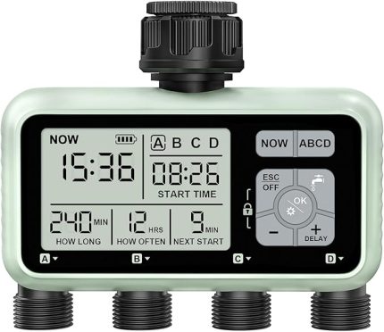 zamanlayıcısı 4 bölge, yağmurlama zamanlayıcısı, programlanabilir bahçe dış mekan hortumu musluk zamanlayıcı, yağmur gecikmeli, manuel/otomatik sulama sistemi, su hortumu zamanlayıcı, sulama