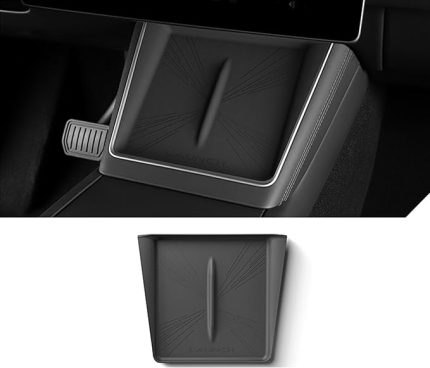 Tesla Model 3 Highland 2024 2025 ve Model Y Juniper 2025 ile Uyumlu Orta Konsol Kablosuz Şarj Matı, Tesla için Silikon Konsol Kablosuz Telefon Şarj Pedi (Siyah, Tesla Model Y Juniper)