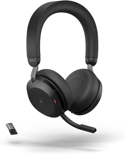 Evolve2 75 kablosuz PC kulaklık, 8 mikrofon teknolojisi, çift köpük stereo kulaklık, gelişmiş aktif gürültü iptali, USB-A Bluetooth adaptörü ve MS takım uyumluluğu, siyah