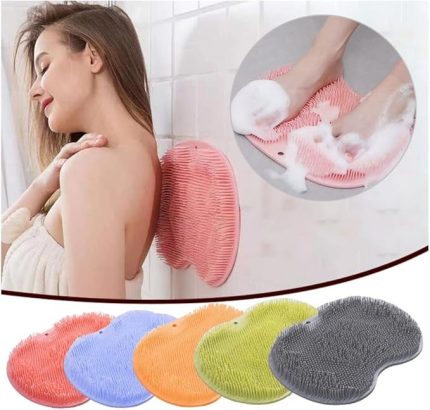 Çok Kullanışlı Vantuzlu Banyo Fırçası ve Masaj Pedi, Banyo Sırt ve Ayak Masaj Pedi (Pembe)