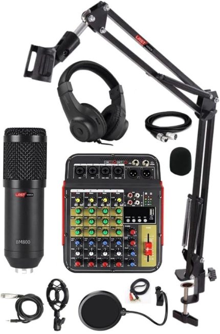 Rec Paket-2 BM800 Mikrofon Phantomlu Mikser Kulaklık Stand Filtre Set
