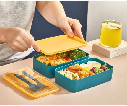 2 Katlı Yeşil Mikrodalga Uyumlu Yemek Saklama Kabı Beslenme Kutusu Öğrenci Okul Sefer Tası