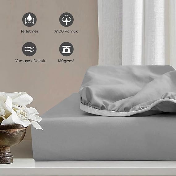 | Jersey |%100 Doğal Pamuklu Tek/Çift Kişilik Lastikli Çarşaf GRİ - Görsel 2