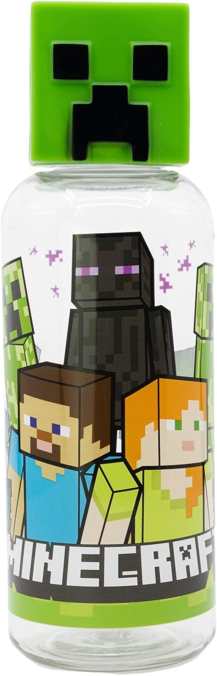 Minecraft | tekrar kullanılabilir plastik su şişesi, erkek ve kız çocukları için, 3D figür ve 560 ml kapasiteli çocuk tasarımı, BPA içermez
