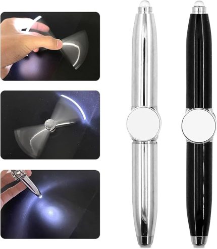 2 adet stres kalemi, LED ışıklı Adhs kalem, stres kalemi, spinning Pen Lumino stres çarkı, tükenmez kalem, ışıklı tükenmez kalem, stres atmak için, çocuklar, gençler, yetişkinler için