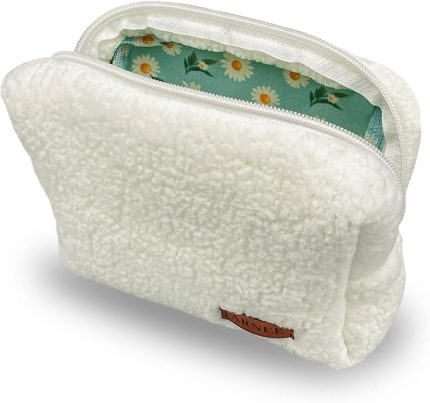 Beyaz Yumuşak Koyun Tüyü Peluş Makyaj Çantası Küçük Kozmetik Çantası (Beyaz)