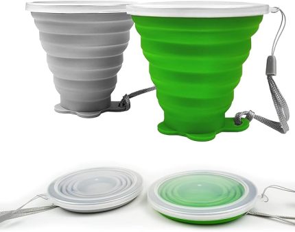 Silikon Katlanabilir Bardak, 2'li Paket BPA İçermeyen Katlanabilir Seyahat Kupaları, Plastik Sızdırmazlık Kapaklı Katlanır Silikon Bardaklar, Piknik, Kamp, Açık Hava Yürüyüşü Seyahat için