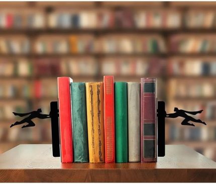 Desenli Metal Kitap Desteği, Kitap Tutucu, Ev Ve Ofis Dekoratif Aksesuar (2 Li Set) Siyah