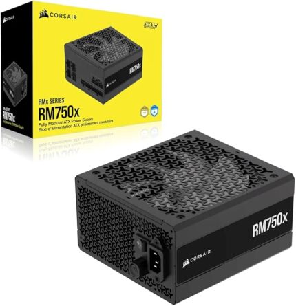 RM750x Düşük Gürültülü Tam Modüler ATX Güç Birimi, ATX 3.1 Uyumlu, PC ile 5.1 Desteği, Cybenetics Gold Verimliliği, Dahili 12V-2x6 Fiş, Siyah