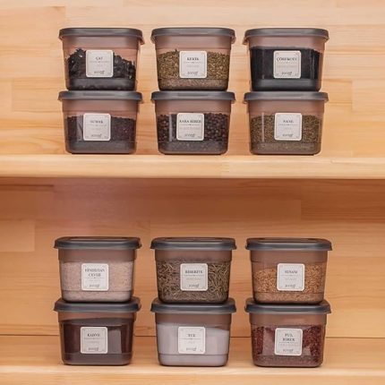 430-GR Çok Amaçlı Etiketli Baharatlık Kahvaltılık 12 li Kapaklı Saklama Kabı 600 cc Antrasit