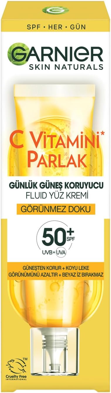 C Vitamini Parlak Günlük Güneş Koruyucu Fluid Yüz Kremi Görünmez Doku SPF50, 40 ml