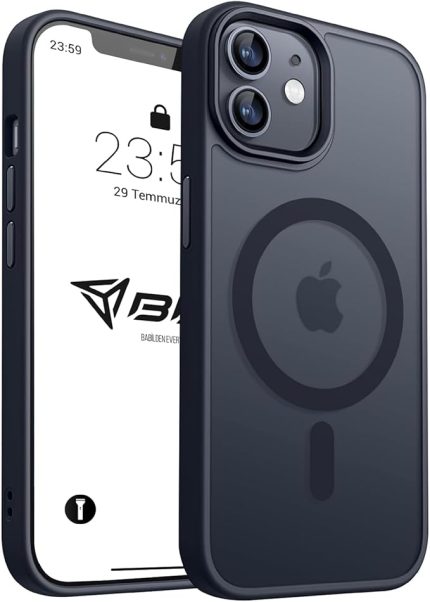 iPhone için Kılıf Kamera Korumalı Magsafe Wireless Şarj Özellikli Mat Şeffaf Renkli Kılıf (iPhone 11 Siyah)