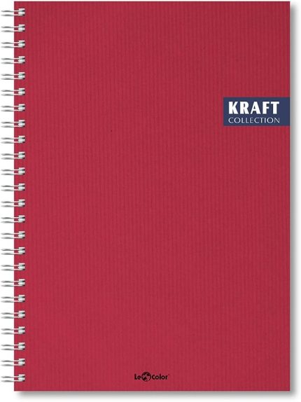 Color 2017105/2 Kraft Defter Sert Kapaklı, Spiralli, 1.Hamur Kağıt, 200 Sayfa, Bordo