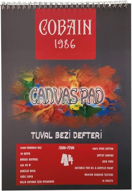 sanat taha demir Cobain 1986 Canvas Pad Tuval Bezi Defteri Akrilik, Yağlıboya, Guaj Defteri (A5)