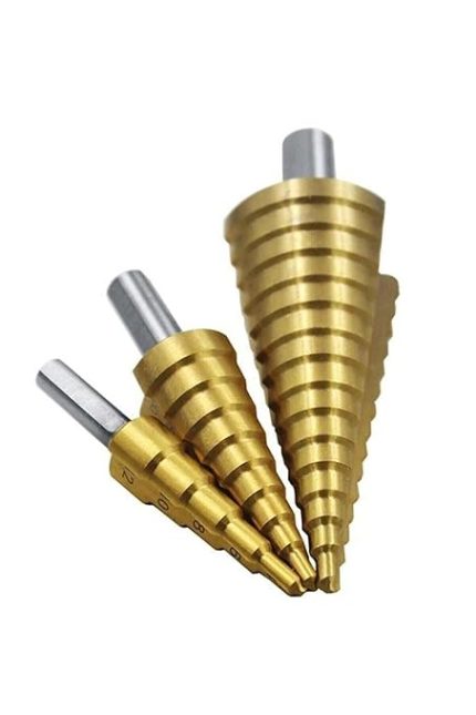 3lü Set Paslanmaz Kademeli Matkap Ucu Sac Delme Uç Sac Delgi Set