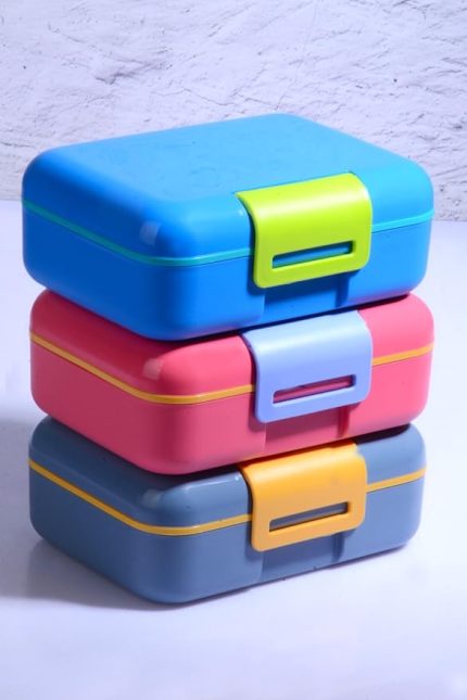 3 Adet Design Kendinden Kaşıklı 5 Bölmeli 2 Katlı Beslenme Kutusu