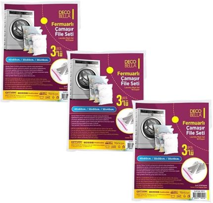 3 'lü Fermuarlı Çamaşır Filesi Seti