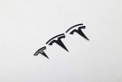 Tesla Model Y ile Uyumlu T Logosu (Ön Kaput + Arka Bagaj + Direksiyon Simit) Parlak Siyah (Piano Black)