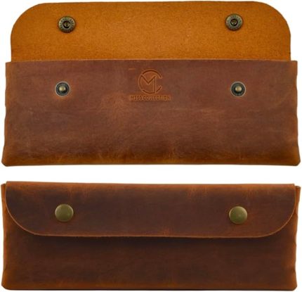 Deri Kalemlik, El Yapımı Kalemlik Hakiki Deri, Deri Küçük Kalem Kutusu – İş, Ofis, Okul Aksesuar Tutucu, Klasik ve Minimal El Yapımı Tasarım Vintage Kalemlik (camel)