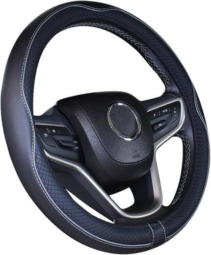 Mikrofiber Deri Araba Direksiyon Kılıfı 38 cm Siyah Gri