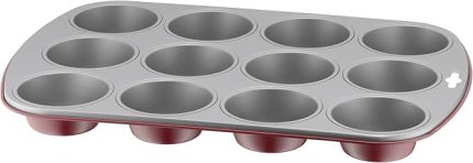 KAISER Classic Plus muffin kalıbı, 12 muffin için, muffin pişirme tepsisi, 38 x 27 cm, yapışmaz kaplama, standart boyut, cupcake kalıbı, kırmızı