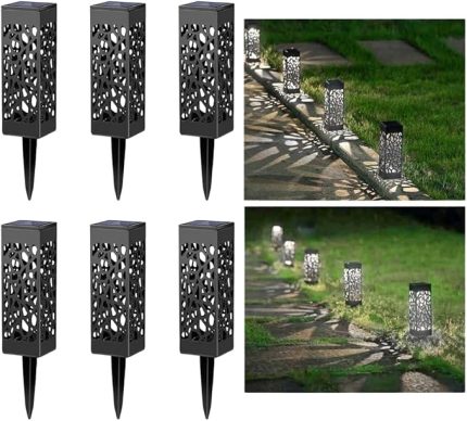 6'lı Solar Bahçe Lambası, LED Aydınlatmalı, 28 cm Çap, ABS Gövde, IP65 Su Geçirmez, Zemine Gömülebilir, Karanlıkta Otomatik Yanan, Gündüz Otomatik Şarj Olan Lamba, 040, Siyah