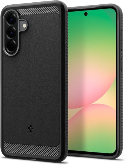 Galaxy A56 ile Uyumlu Kılıf Rugged Armor Üst Düzey Koruma Siyah Karbon Kapak - ACS09225 (Spigen TR Garantili)