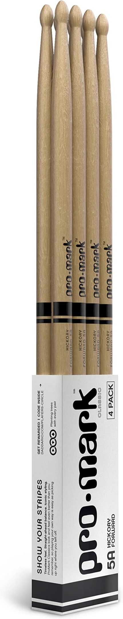 Classic Forward 5A Hickory Drumsticks, ovale Holzspitze, 4 Paar