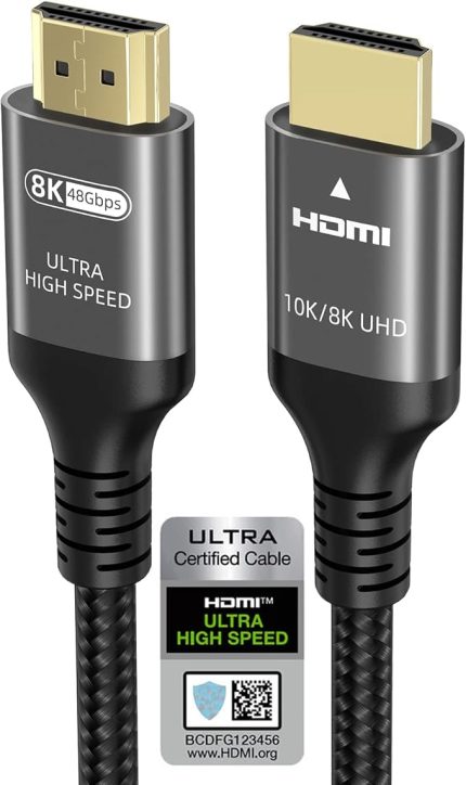 10K 8K 4K HDMI Kablosu 48Gbps 1,5M, Sertifikalı Ultra Yüksek Hız HDMI® Kablosu 4K 240Hz 144Hz 8K 60Hz 0,01ms HDR10+ ARC eARC HDCP2.3 Netflix Roku TV PC Monitör Projeksiyon PS5 Xbox