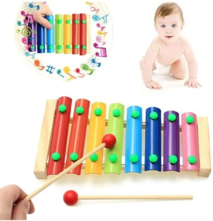 Boy Ahşap Ksilofon 8 Nota 8 Ton 25 Cm 8 Tuşlu Sesli Selefon Oyuncak Eğitici Nostaljik