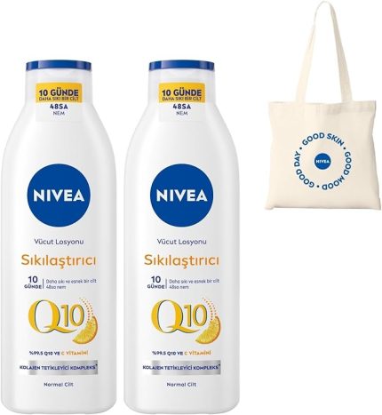 Q10 Sıkılaştırıcı Vücut Losyonu 250ml, C Vitamini, Nemlendirici, Esnek Cilt, Çanta Hediye, X2 Adet