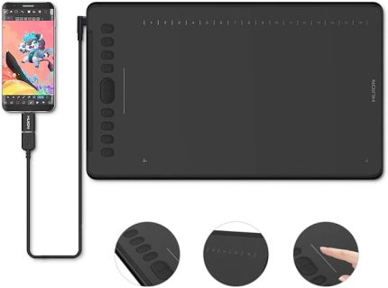 INSPIROY H1161 grafik tablet, 8192 basınç seviyesi, pilsiz kalem ve 10 + 16 tuşlu + 1 dokunmatik çubuk, Windows, Mac OS ve Android OS ile uyumlu