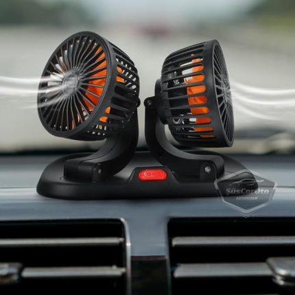 Aksesuar Üniversal Oto Ofis Araç İçi Torpido Üstü Vantilatör Çift Başlıklı Çakmaklık Girişli 2 Kademeli Soğutucu Fan 360° Dönebilen Ultra Sessiz Oynar Başlıklı Araç Fanı 12V