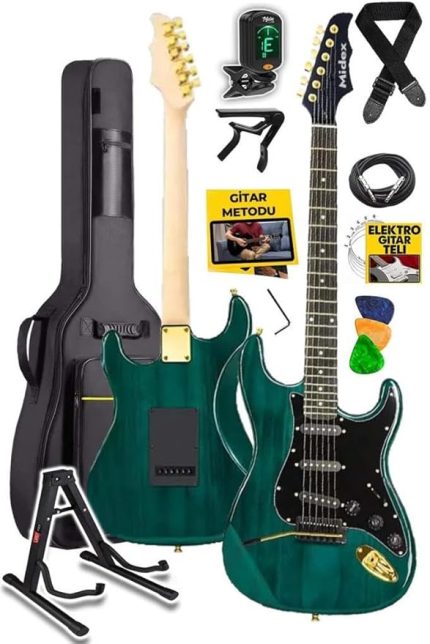 GLC-40GR Profesyonel Elektro Gitar Yeşil (Stand Gigbag Askı Capo Tuner Pena Kablo Yedek Tel)