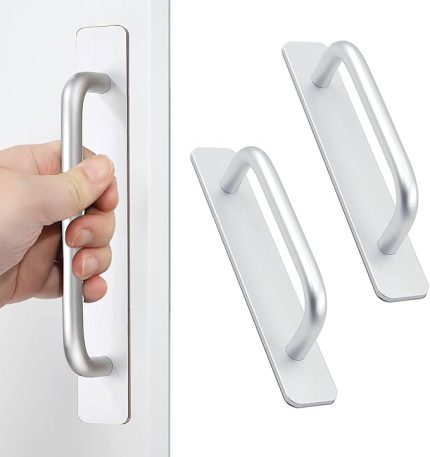 2 adet kendinden yapışkanlı mobilya kulpları, alüminyum dolap kulpları, çekmece kulpları, kapı kolları, delmeden elbise dolabı, mutfak, sürgülü kapı, balkon kapısı için sap (148 mm, gümüş)